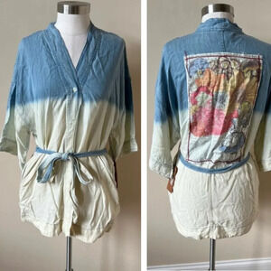 New! The Nu Vintage Ombré Belted Tunic Top/Blue/Cream 26021